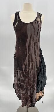 Avant Garde Midi Dress Womens Medium Brown Lagenlook Sleeveless Bohemian Stretch